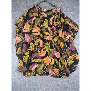 Violet Sky Tunic Top Women's Large Multicolor Tropical Print V-Neck Tie Front